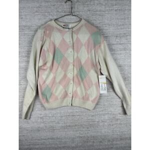 Premier MODA Vintage Argyle 80s Angora Rabbit Silk Sweater Pearl Beading M